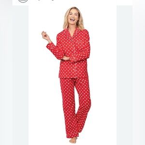 NWT PajamaGram 100% Red & White Polka Dot 2 Pc Long Sleeve Pajama Set Sz lrg